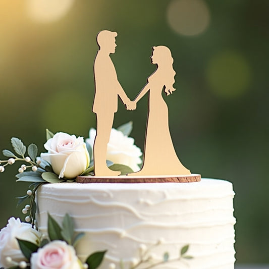 Custom Wooden Wedding Cake Topper "Holding Hands Silhouette"
