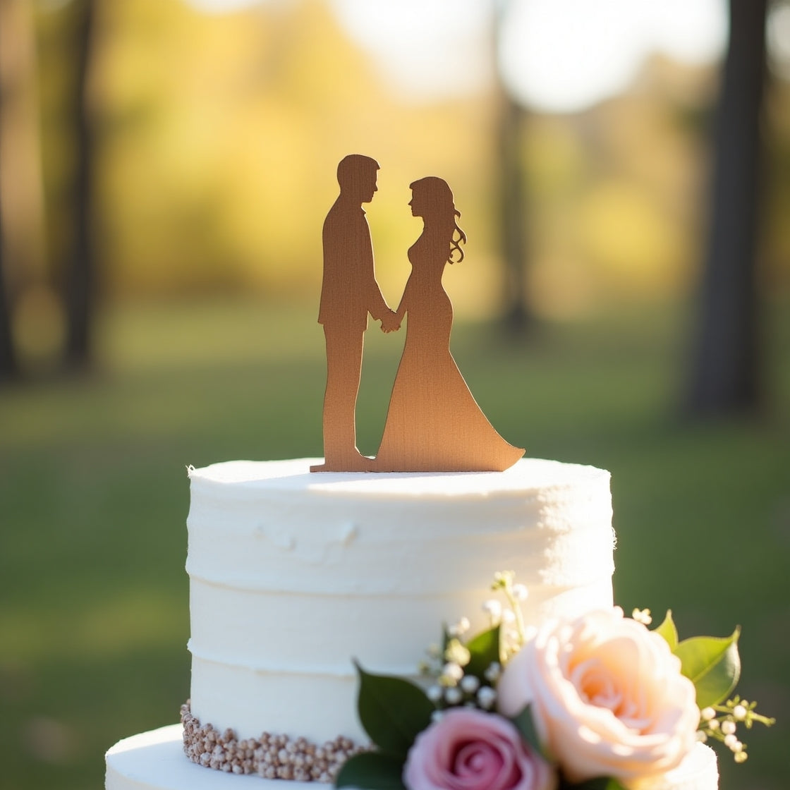 Custom Wooden Wedding Cake Topper "Holding Hands Silhouette"