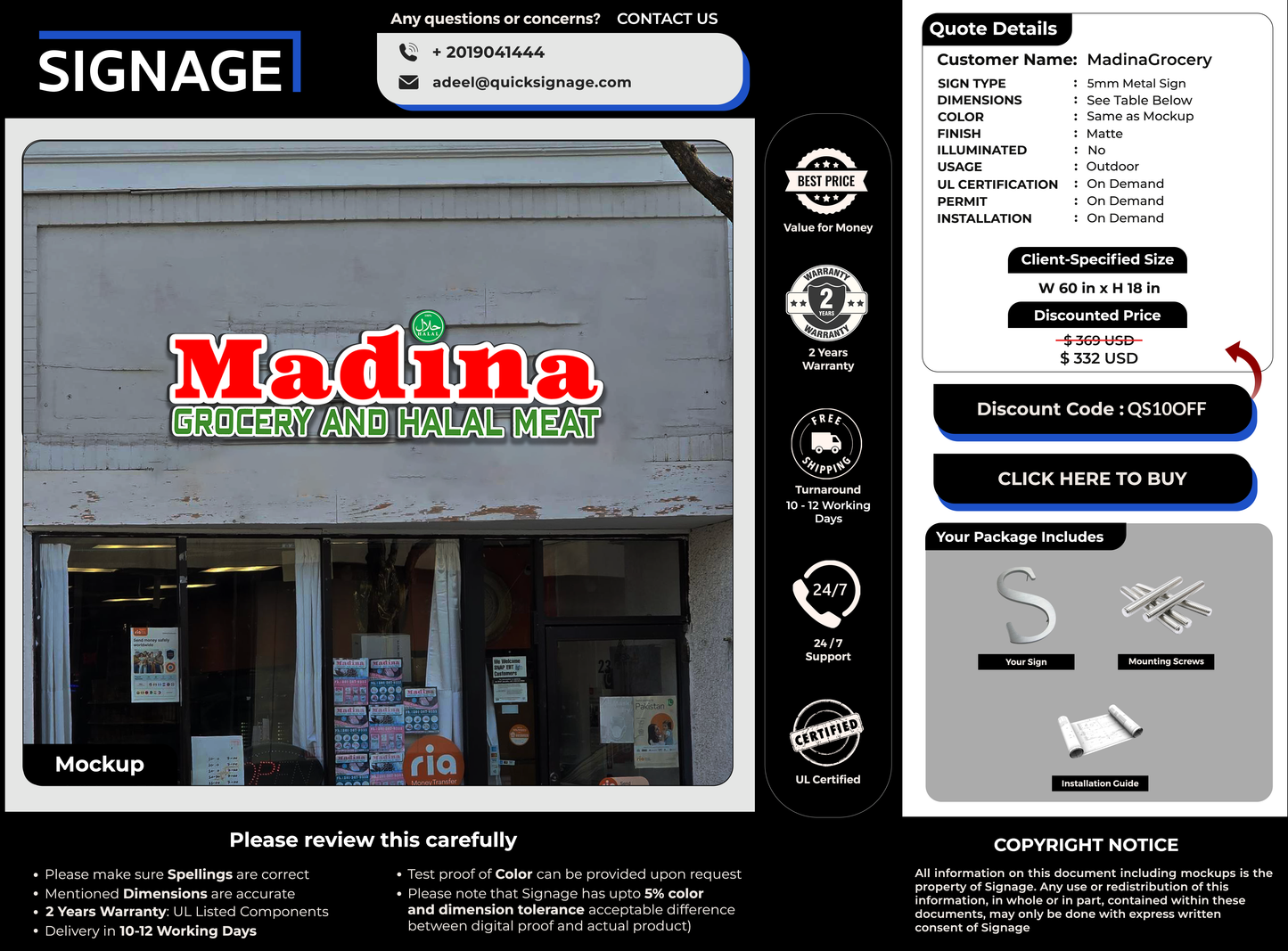 Custom Sign for Madina Grocery and Halal Meat - 50% Deposit payment