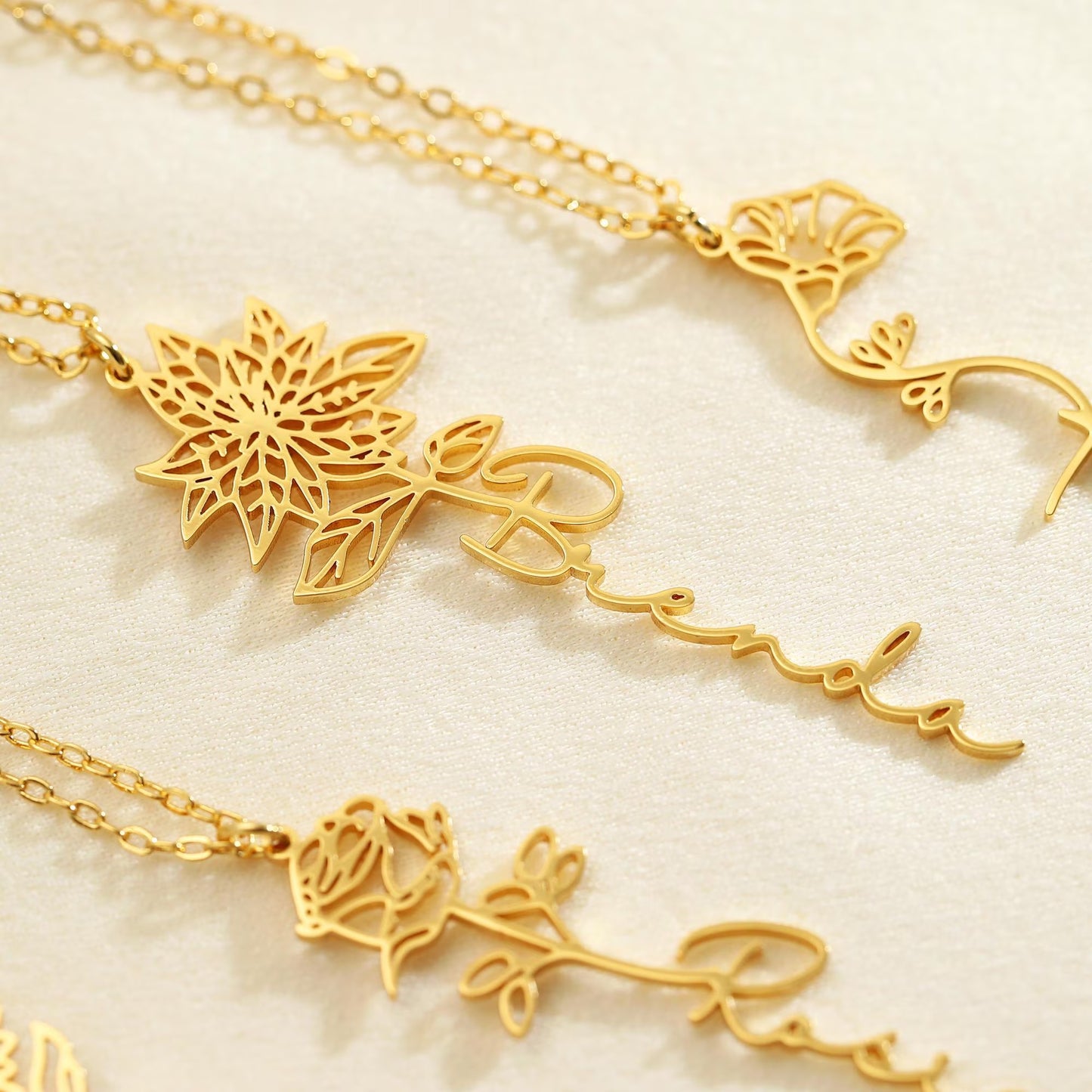 Custom Birth Flower Name Necklace