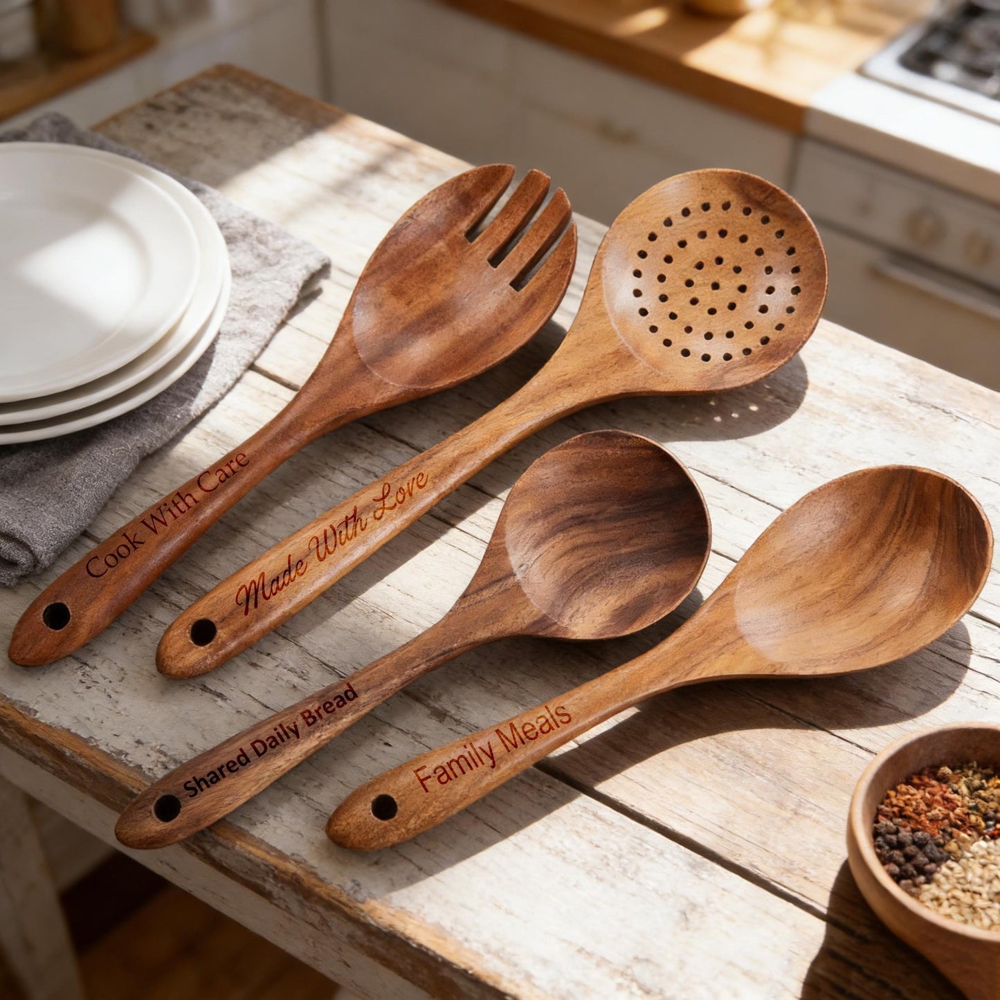 Custom Engraved Wooden Spoons Set