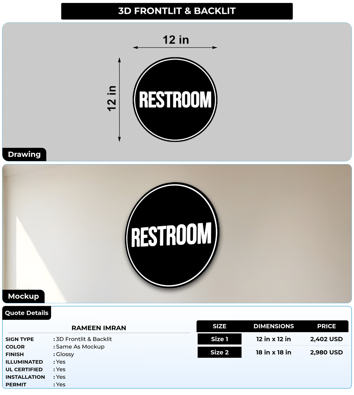 Custom Sign for Rameen Imran