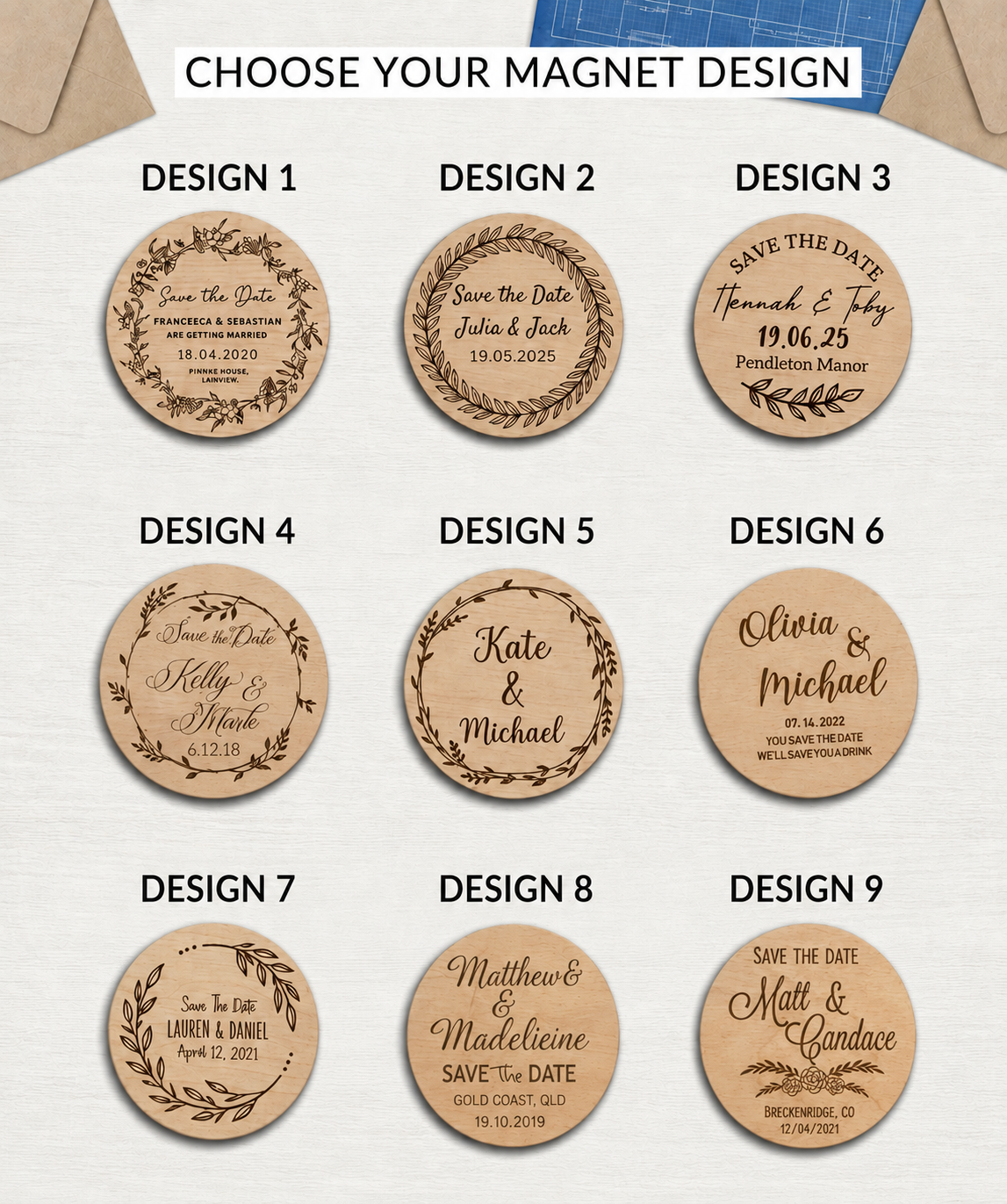 Wooden Save the Date Magnets