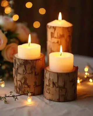 “Rustic Glow” Natural Wood Candle Holder Set