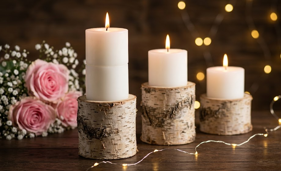 “Rustic Glow” Natural Wood Candle Holder Set