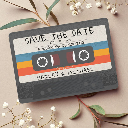 Retro Cassette Tape Save the Date Magnets: Custom Wedding Favors