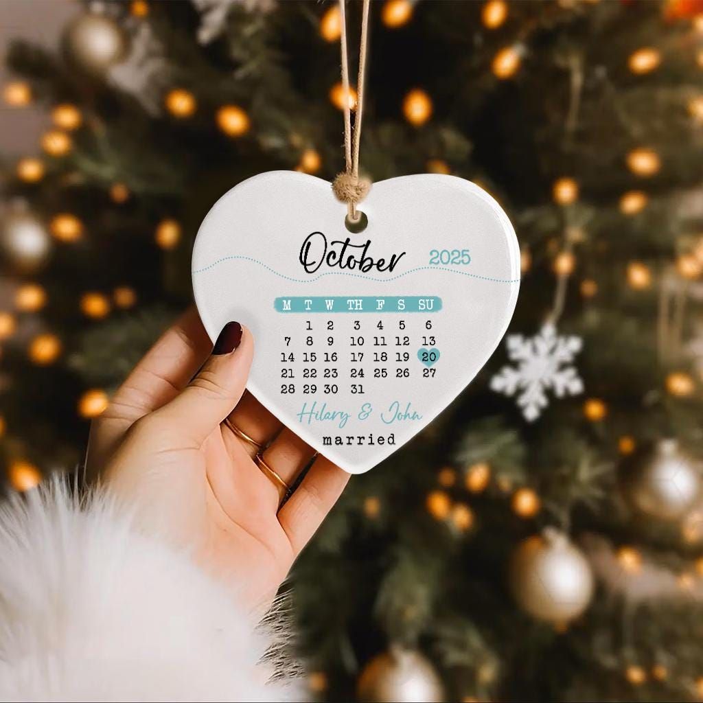 Personalized Wedding Calendar Ornament | Custom Date, Names & Message