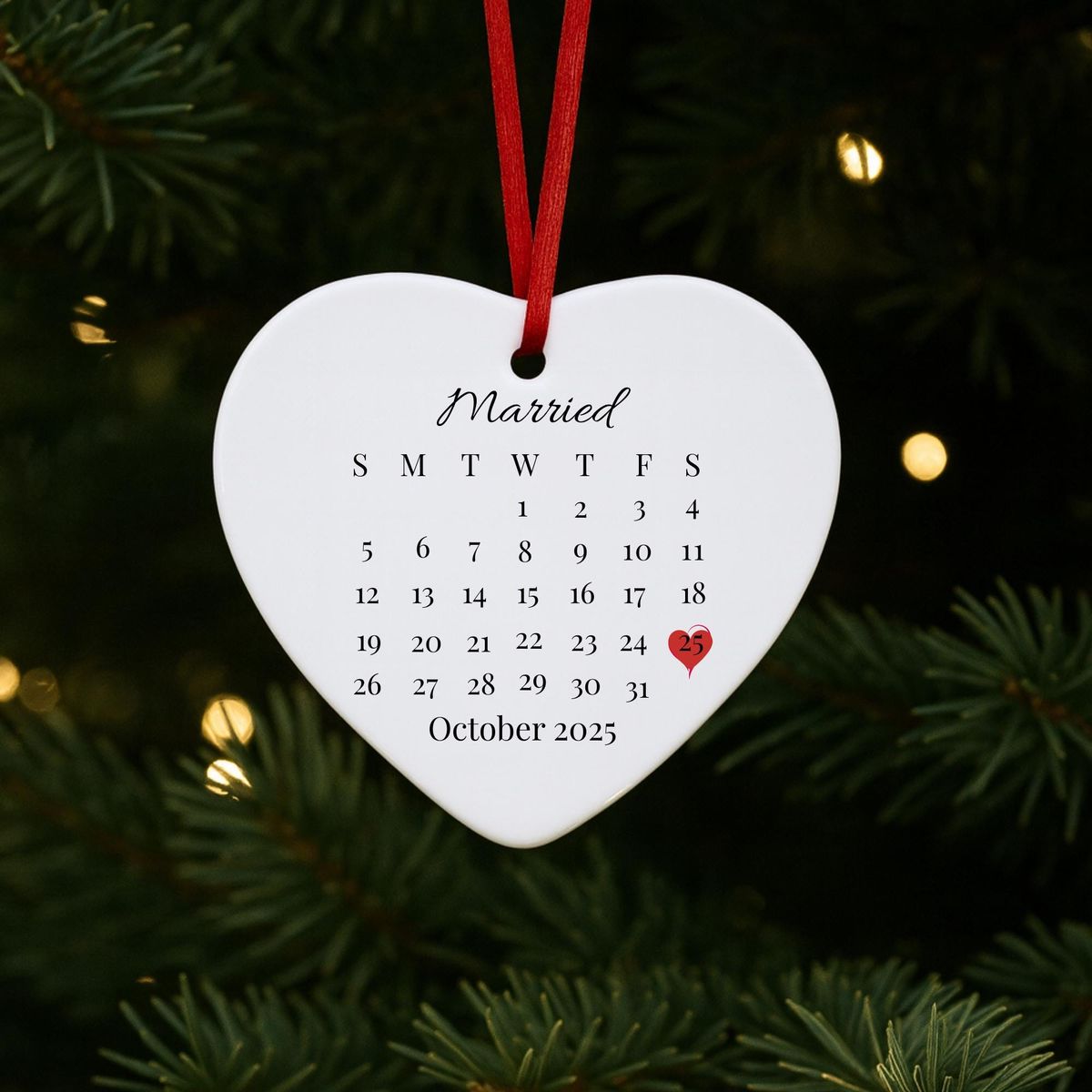 Personalized Wedding Calendar Ornament | Custom Date, Names & Message