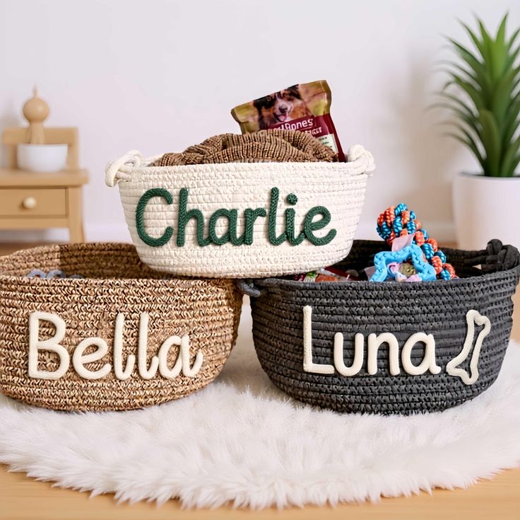 Personalized Pet Toy Basket  Custom Cotton Storage for Dog & Cat Toys
