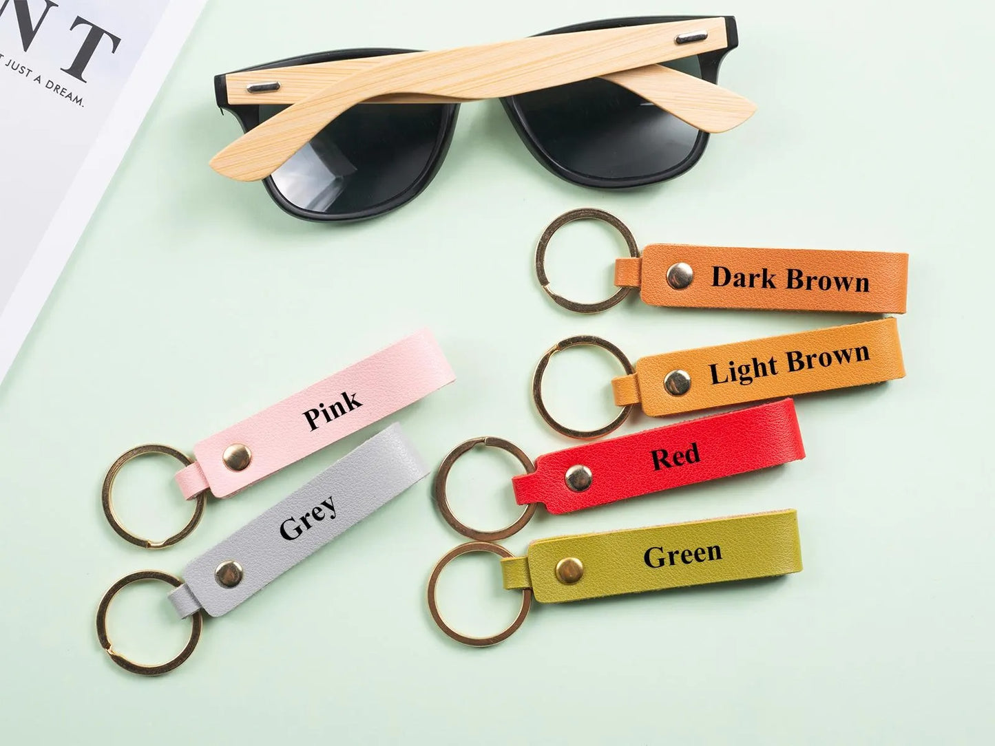 Personalized BirthFlower Engraved Leather Keychain