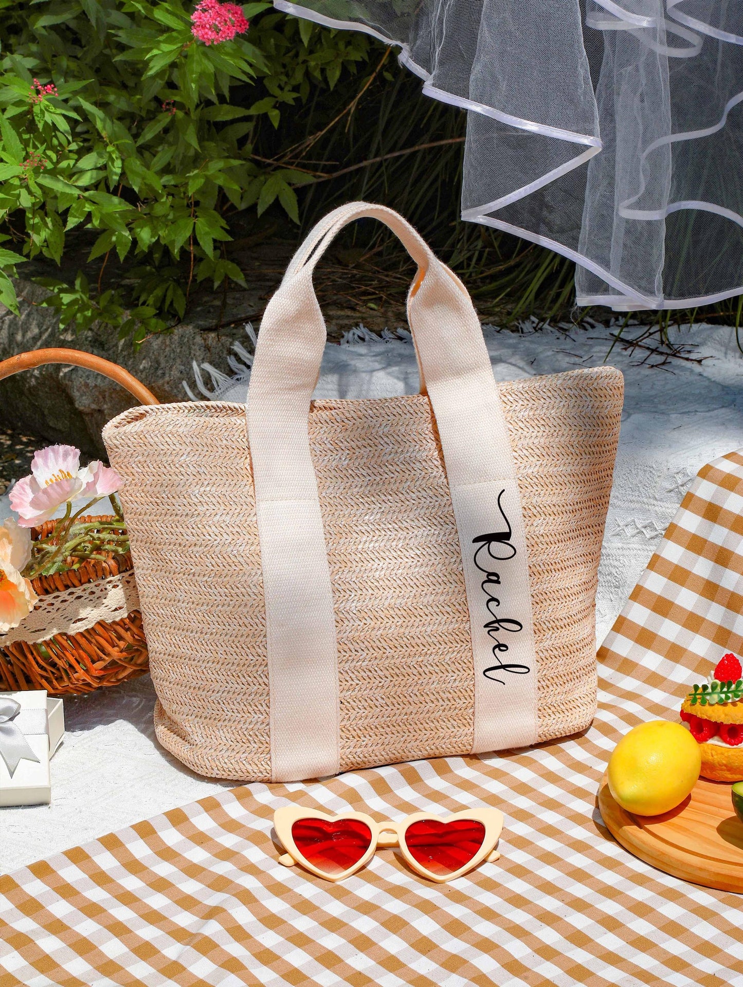 Personalized Straw Beach Bag and Bachelorette Tote
