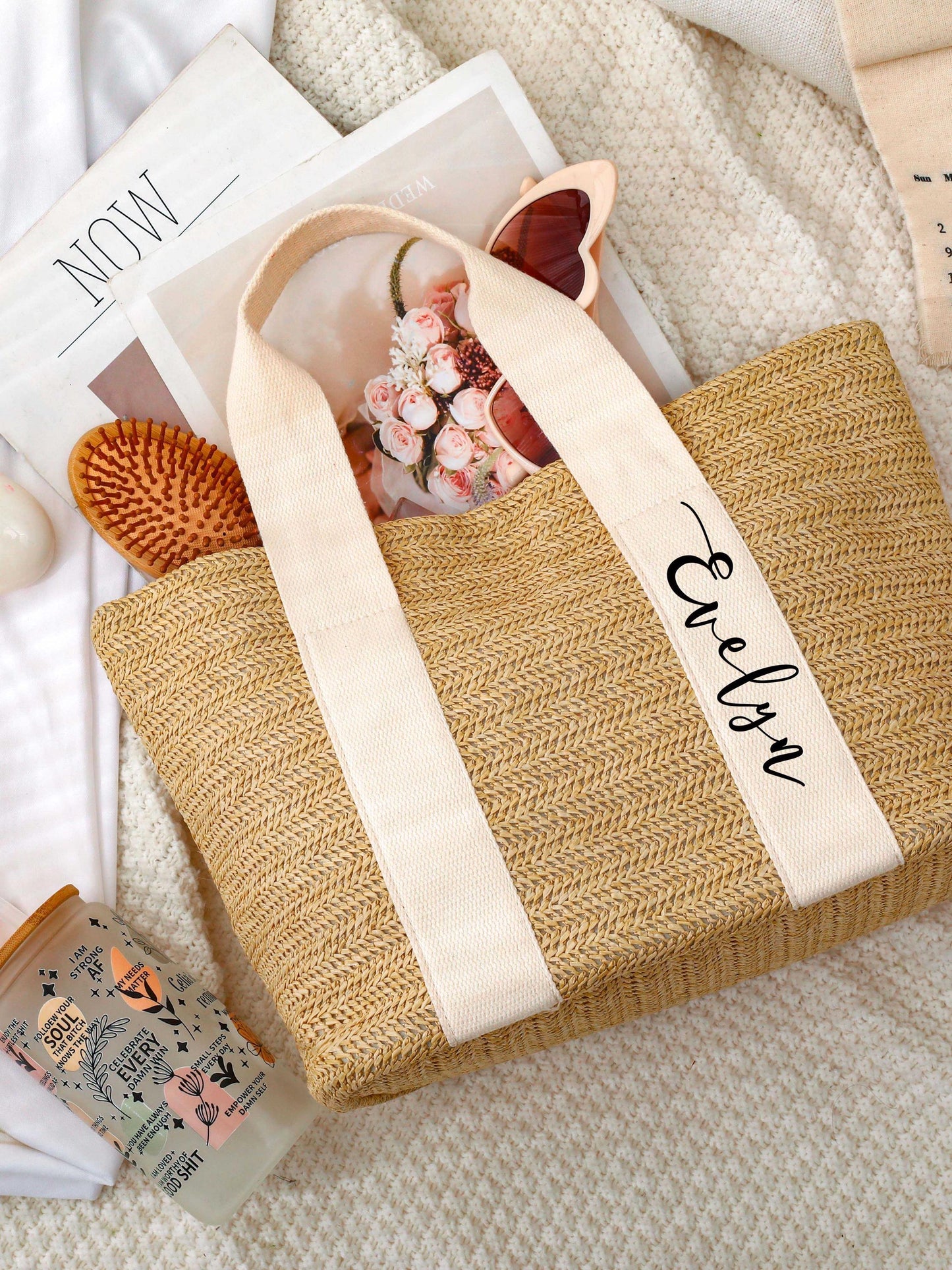 Personalized Straw Beach Bag and Bachelorette Tote