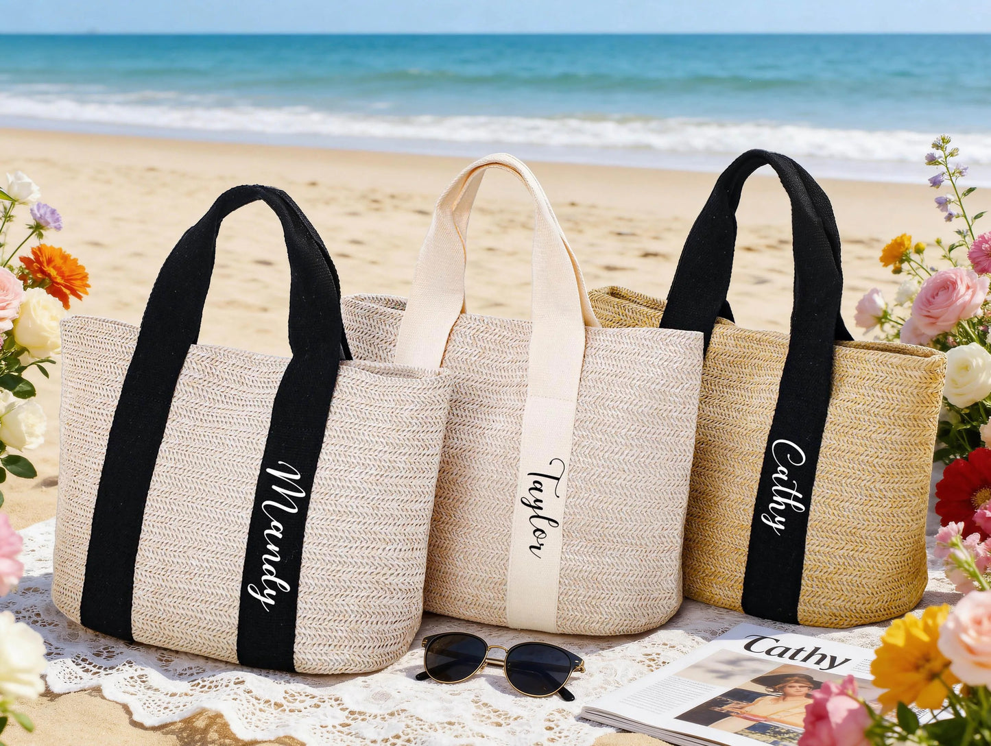 Personalized Straw Beach Bag and Bachelorette Tote