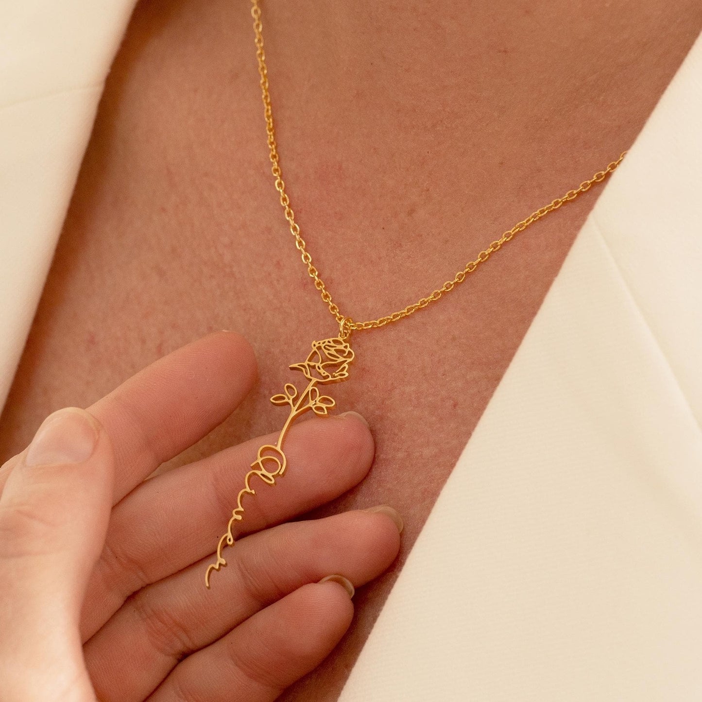 Custom Birth Flower Name Necklace