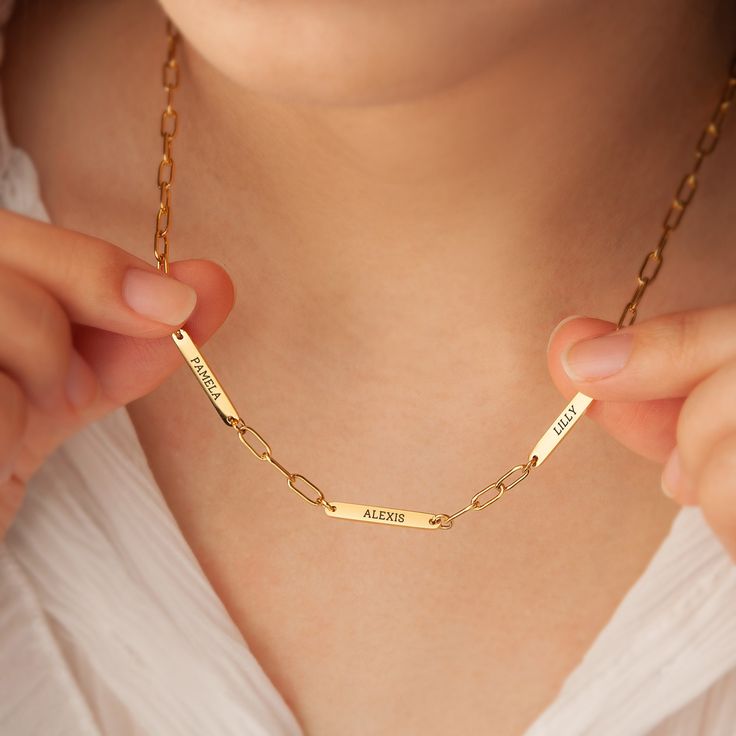 Personalized Bar Paperclip Chain Necklace With Custom Engraving