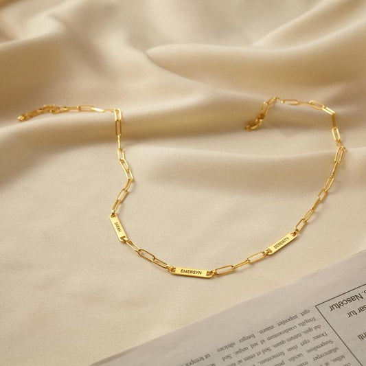 Personalized Bar Paperclip Chain Necklace With Custom Engraving