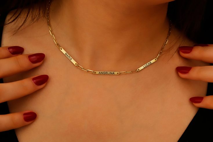 Personalized Bar Paperclip Chain Necklace With Custom Engraving