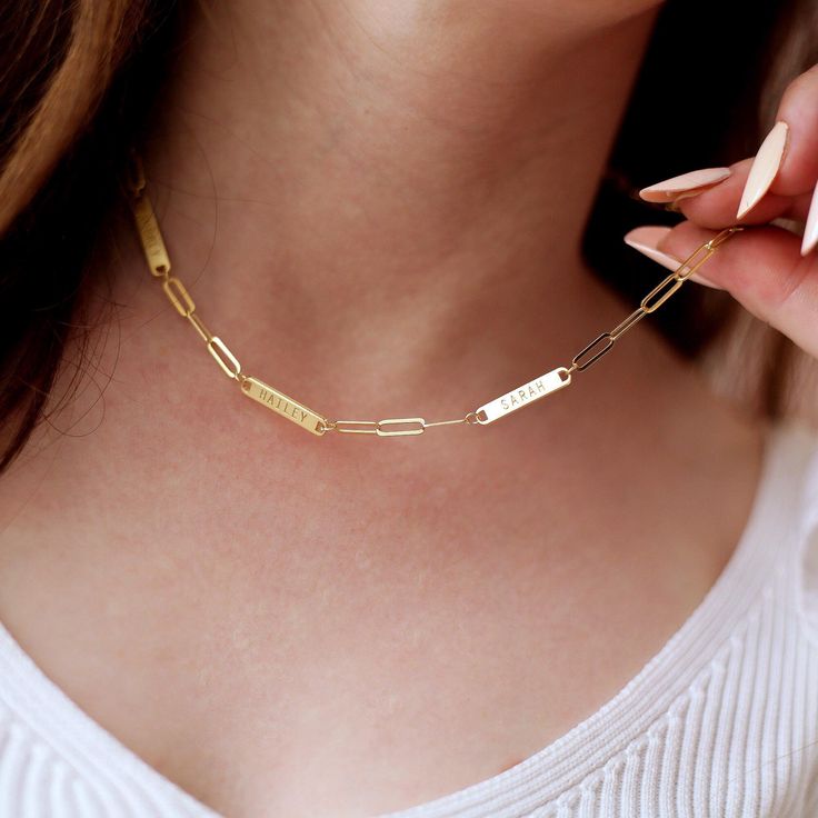 Personalized Bar Paperclip Chain Necklace With Custom Engraving