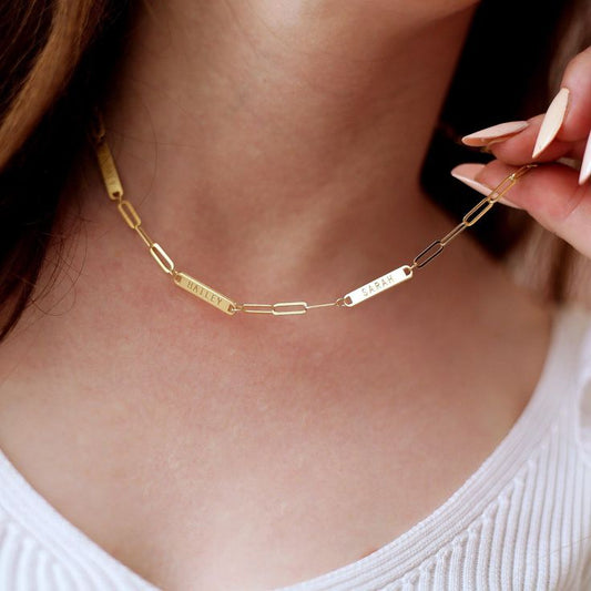 Personalized Bar Paperclip Chain Necklace With Custom Engraving