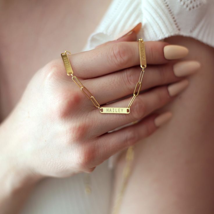 Personalized Bar Paperclip Chain Necklace With Custom Engraving