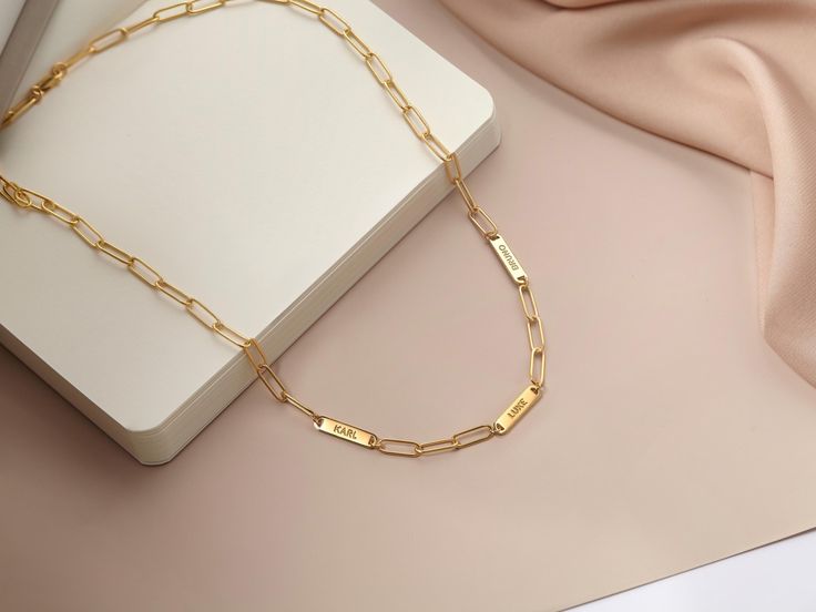 Personalized Bar Paperclip Chain Necklace With Custom Engraving