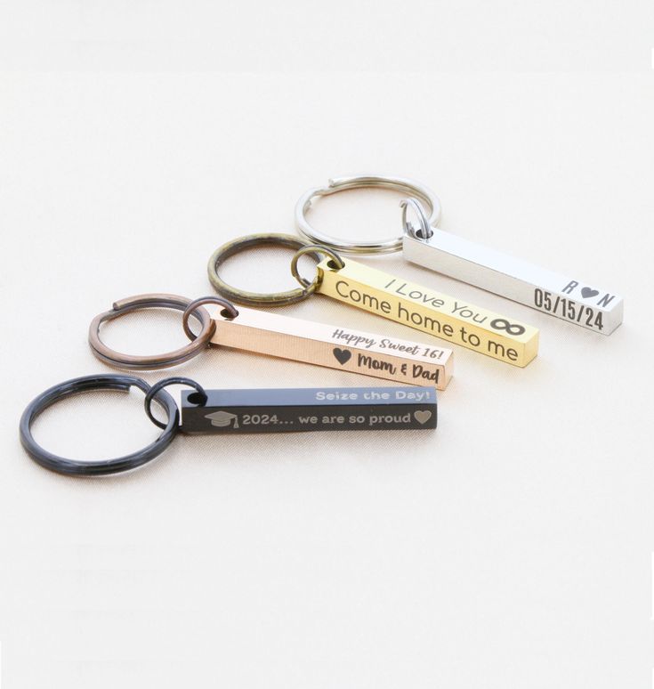 Personalized 4 Sided Bar Keychain Engraved With Custom Name or Message