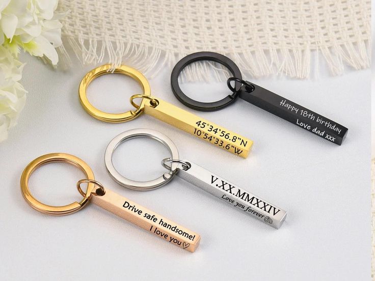 Personalized 4 Sided Bar Keychain Engraved With Custom Name or Message