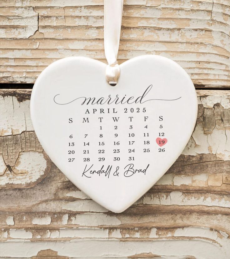 Personalized Wedding Calendar Ornament | Custom Date, Names & Message