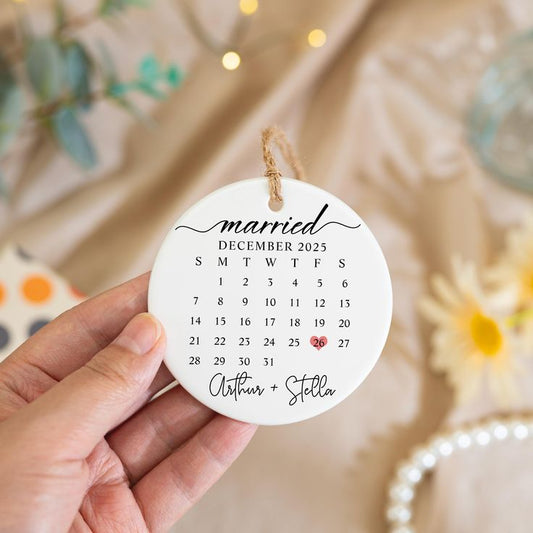 Personalized Wedding Calendar Ornament | Custom Date, Names & Message