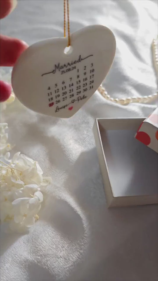 Personalized Wedding Calendar Ornament | Custom Date, Names & Message