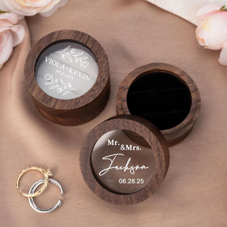 Personalized Wooden Ring Box with Clear Acrylic Top
