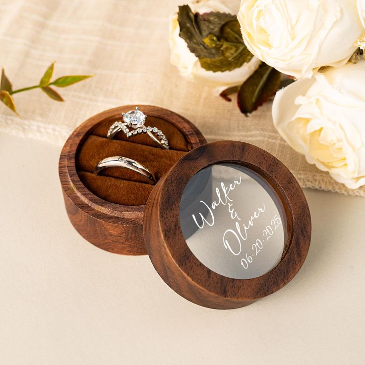 Personalized Wooden Ring Box with Clear Acrylic Top