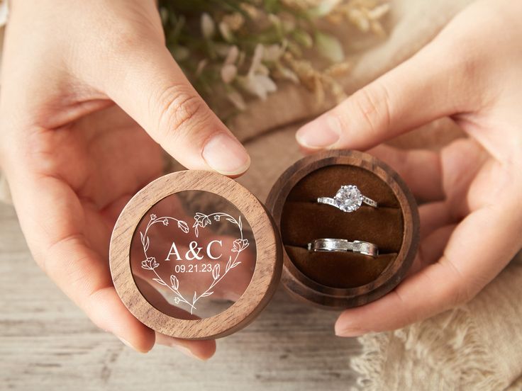 Personalized Wooden Ring Box with Clear Acrylic Top