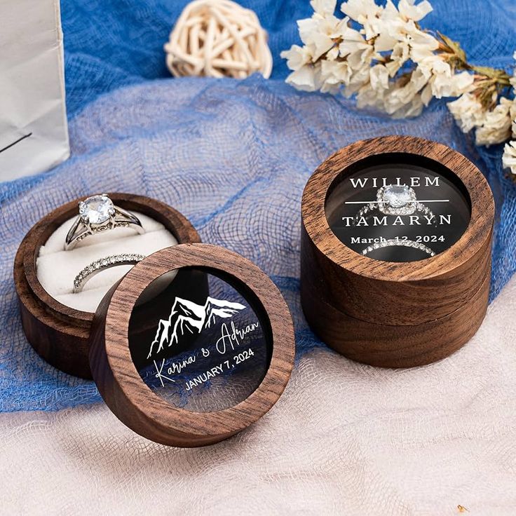 Personalized Wooden Ring Box with Clear Acrylic Top