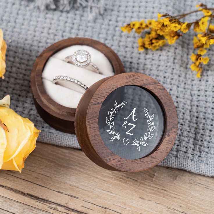 Personalized Wooden Ring Box with Clear Acrylic Top