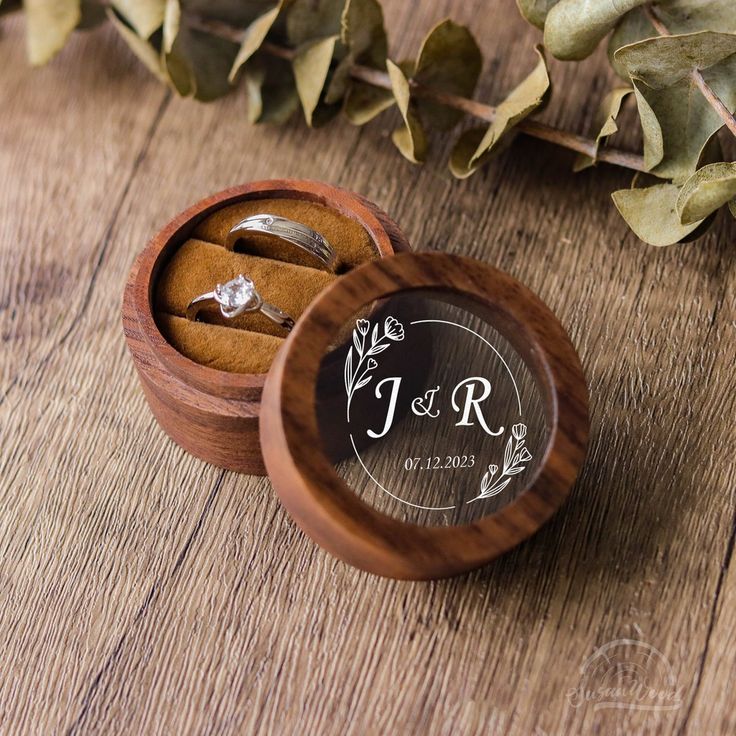 Personalized Wooden Ring Box with Clear Acrylic Top